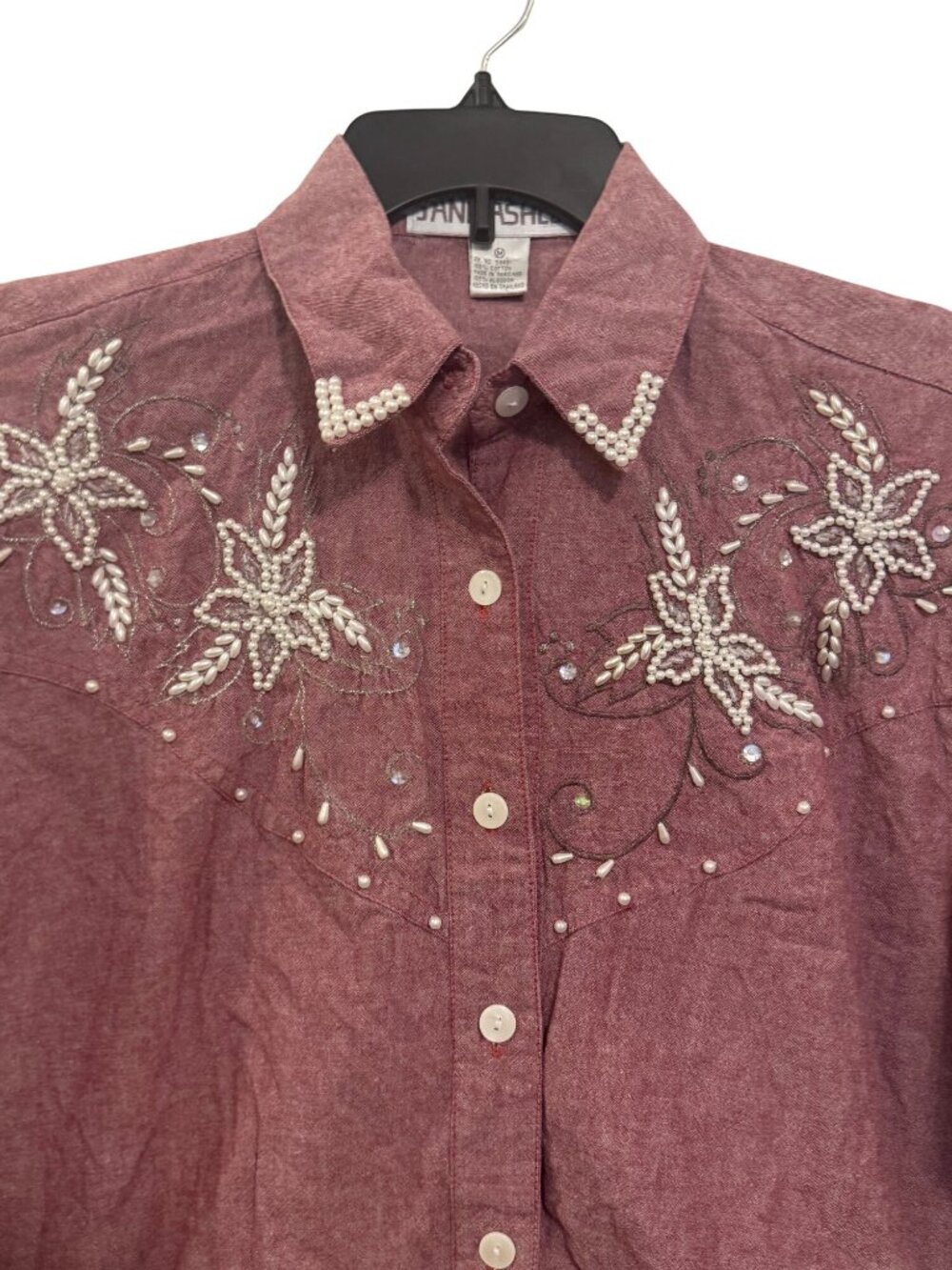 Vintage Jane Ashley Womens Western button up shirt size M Pearl Cotton - Picture 2 of 7